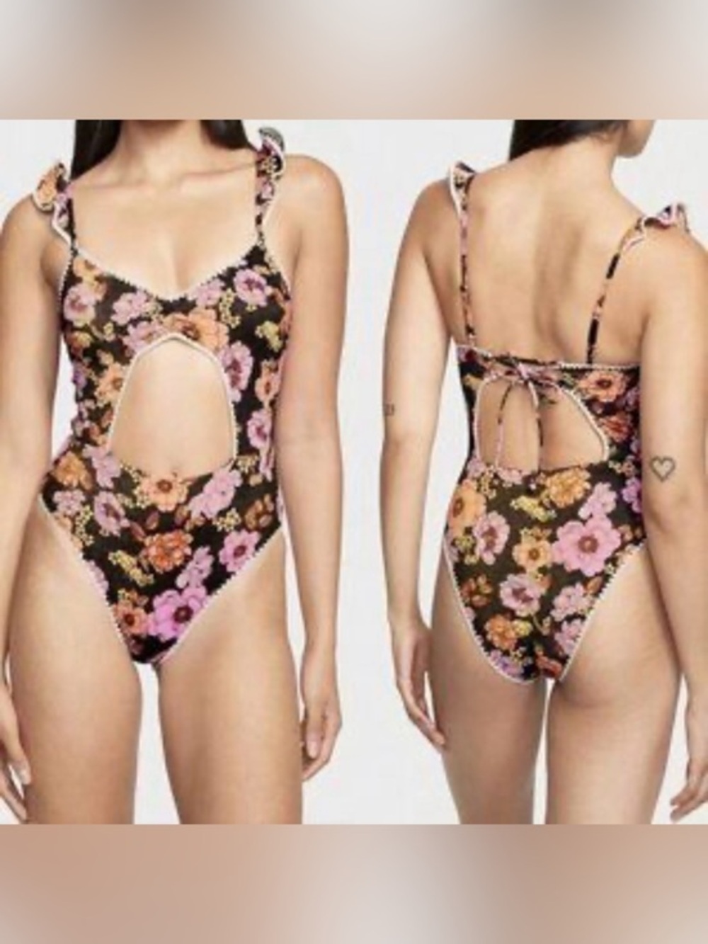 NEW VICTORIA'S SECRET Floral One piece Women Swimsuit Black Sz L
Ruffle Cutout